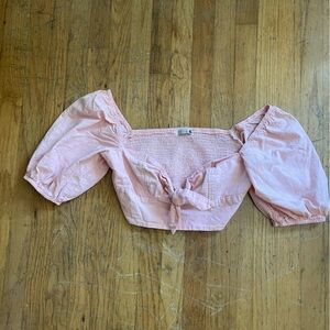 Kikula pink cropped sweatheart neckline puffy shoulders Sz Extra Large XL